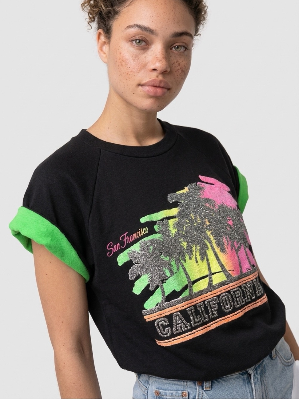 Black California Graphic Kids Tee with Neon Accents